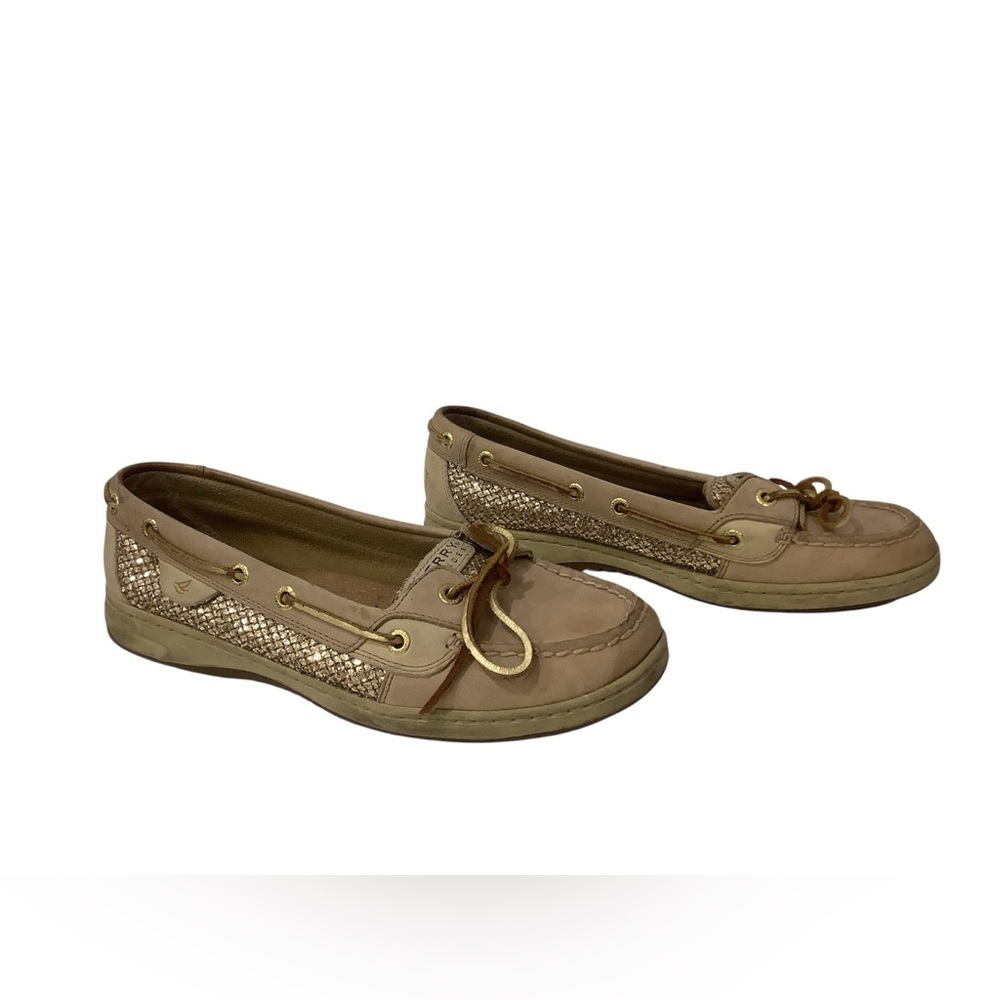 Sperry Top Sider Angelfish Tan Leather Sequin Shoes, Sz 8.5, Pre-owned